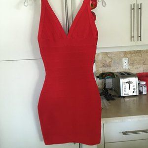 HERVE LEGER Sexy Red Bandage Dress - SMALL